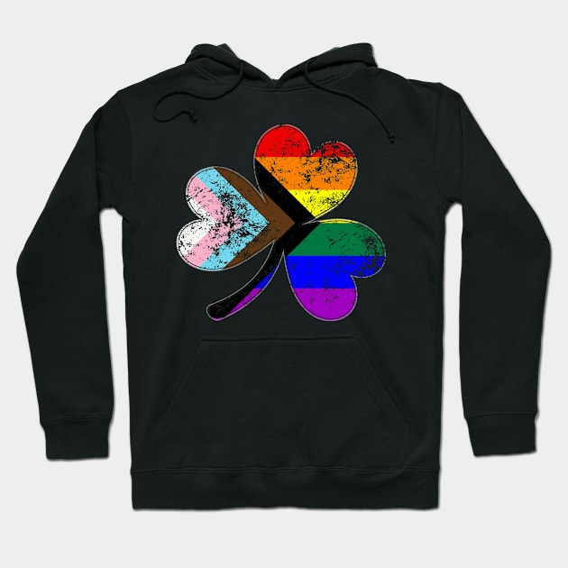 LGBTQ Progress Pride Shamrock Hoodie by wheedesign